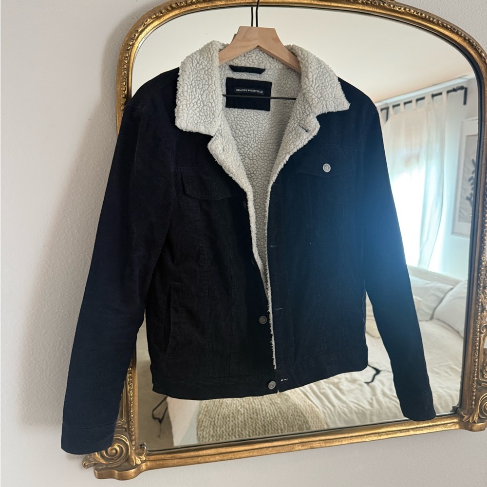 Brandy Melville Navy Corduroy jacket w/ White Sherpa Lining
